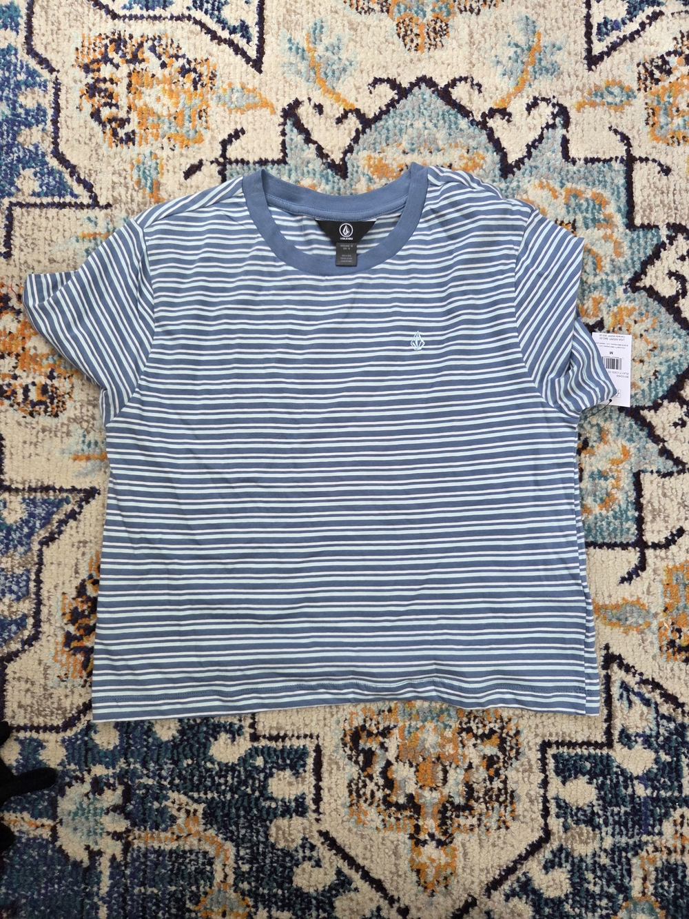 NWT Volcom Striped Crewneck Tee for Women - Blue/White